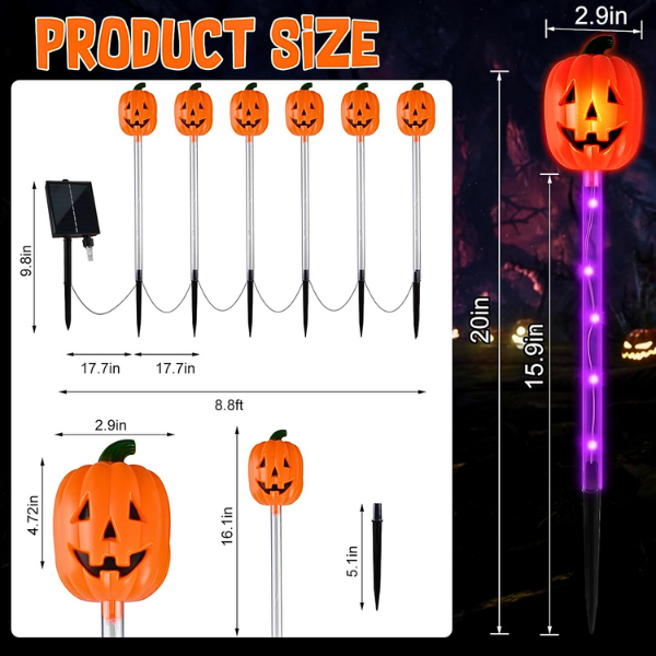 6 Solar Powered Pumpkin LED Lights (Save on electricity bills this Halloween)