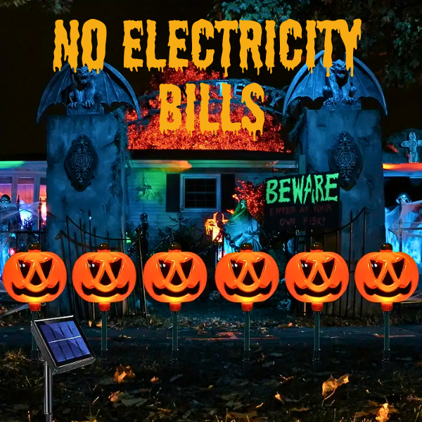 6 Solar Powered Pumpkin LED Lights (Save on electricity bills this Halloween)