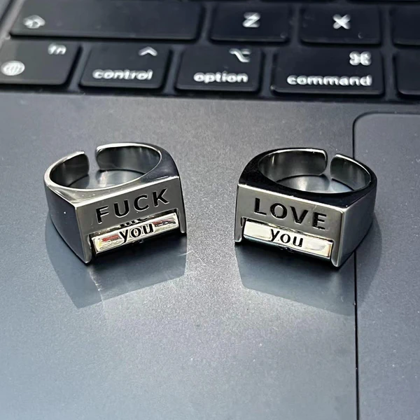 Spoof FU*K / LOVE Rotatable Interactive Ring - Unisex